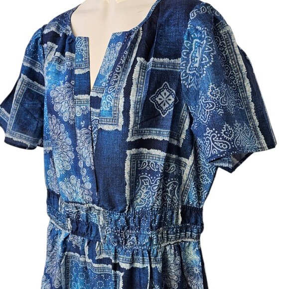Anthropologie The Somerset Maxi Dress, Short Sleeve, Smocked, Tiered, Blue, XL - Picture 7 of 8